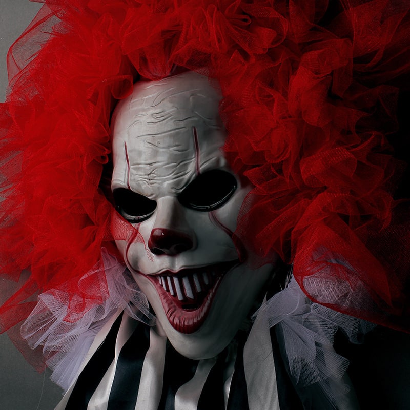 Halloween Front Door Decor Scary Clown Hanger with Red Tulle Hair Outdoor Wreath 70cm