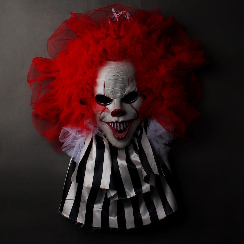 Halloween Front Door Decor Scary Clown Hanger with Red Tulle Hair Outdoor Wreath 70cm