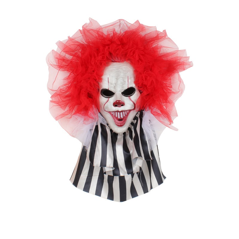 Halloween Front Door Decor Scary Clown Hanger with Red Tulle Hair Outdoor Wreath 70cm