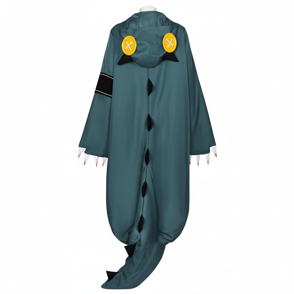 Dinosaur Halloween Costume Cosplay Hooded Jumpsuit with Spiked Tail Wig and Clawed Shoe Covers