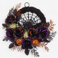 Halloween Wreath with Spiderweb Centrepiece Black Roses and Glitter Ornaments
