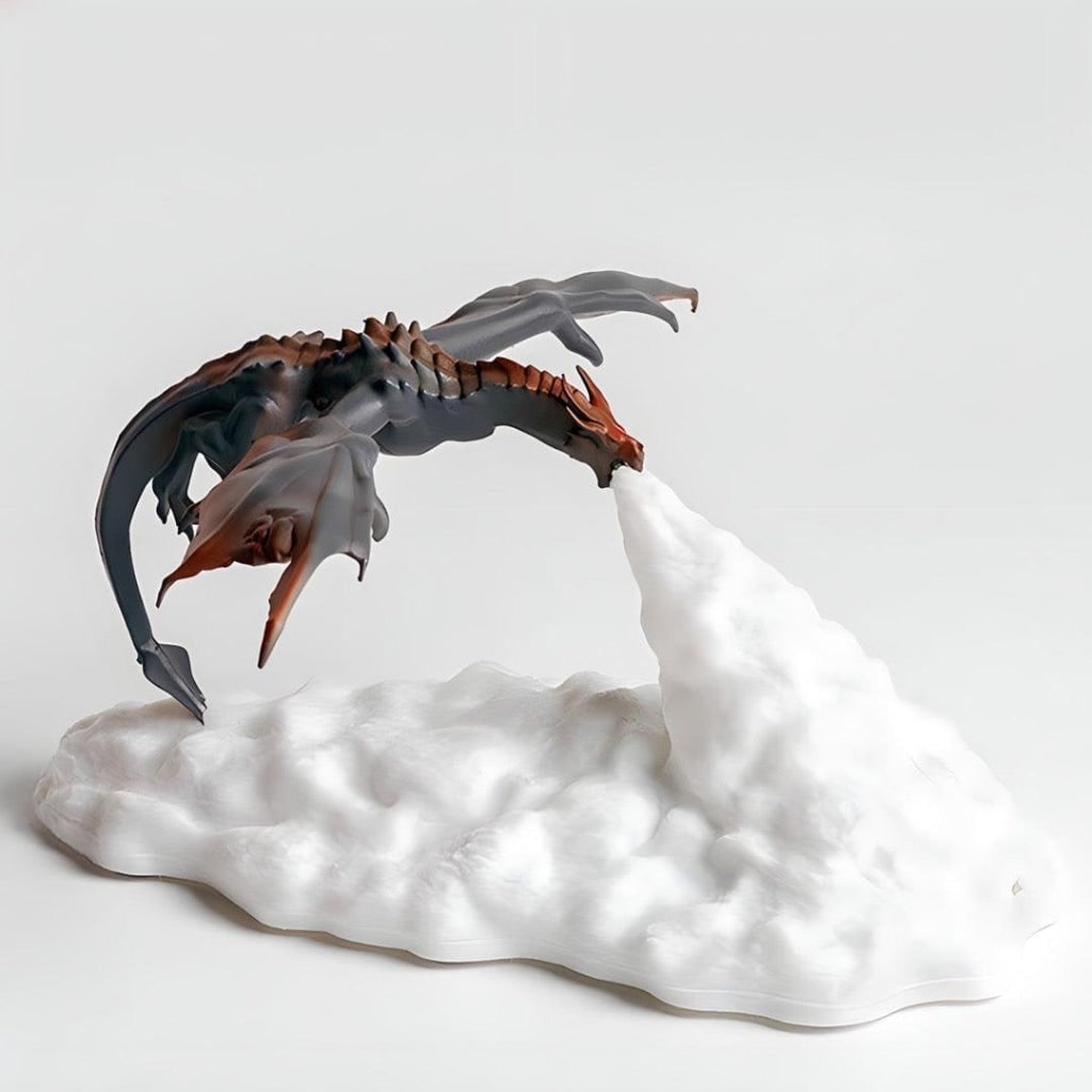 Bedside Table with Light Up Dragon Night Lamp Warm Orange LED Fire Breathing Cloud Base