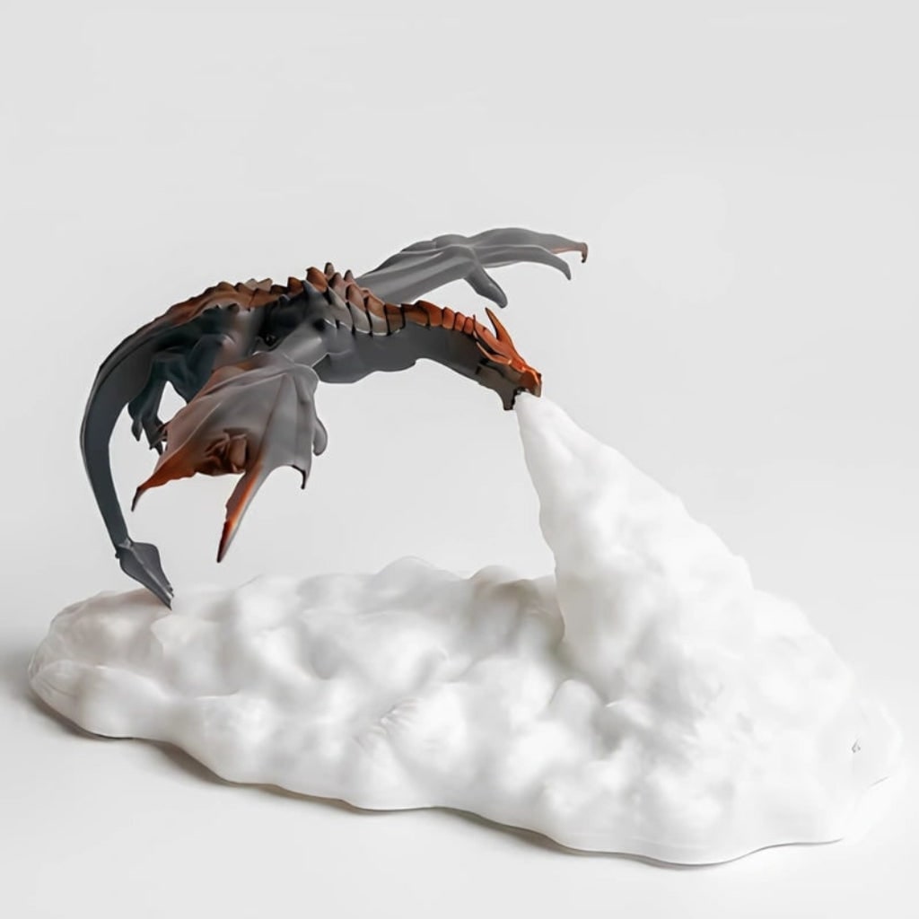 USB Rechargeable Dragon Night Light Table Lamp for Bedroom with LED Flame Effect