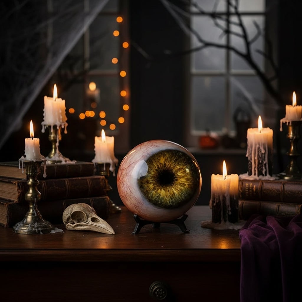 Halloween Party Decorations Glossy Resin Eyeball Ornament with Stand for Door and Porch
