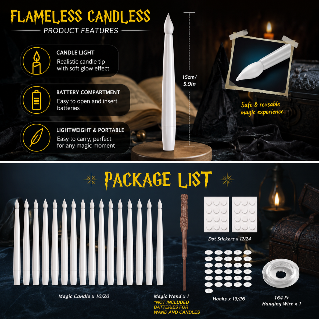 Halloween Candles Flameless LED Taper Set with Wand Remote and Hanging Battery Wire