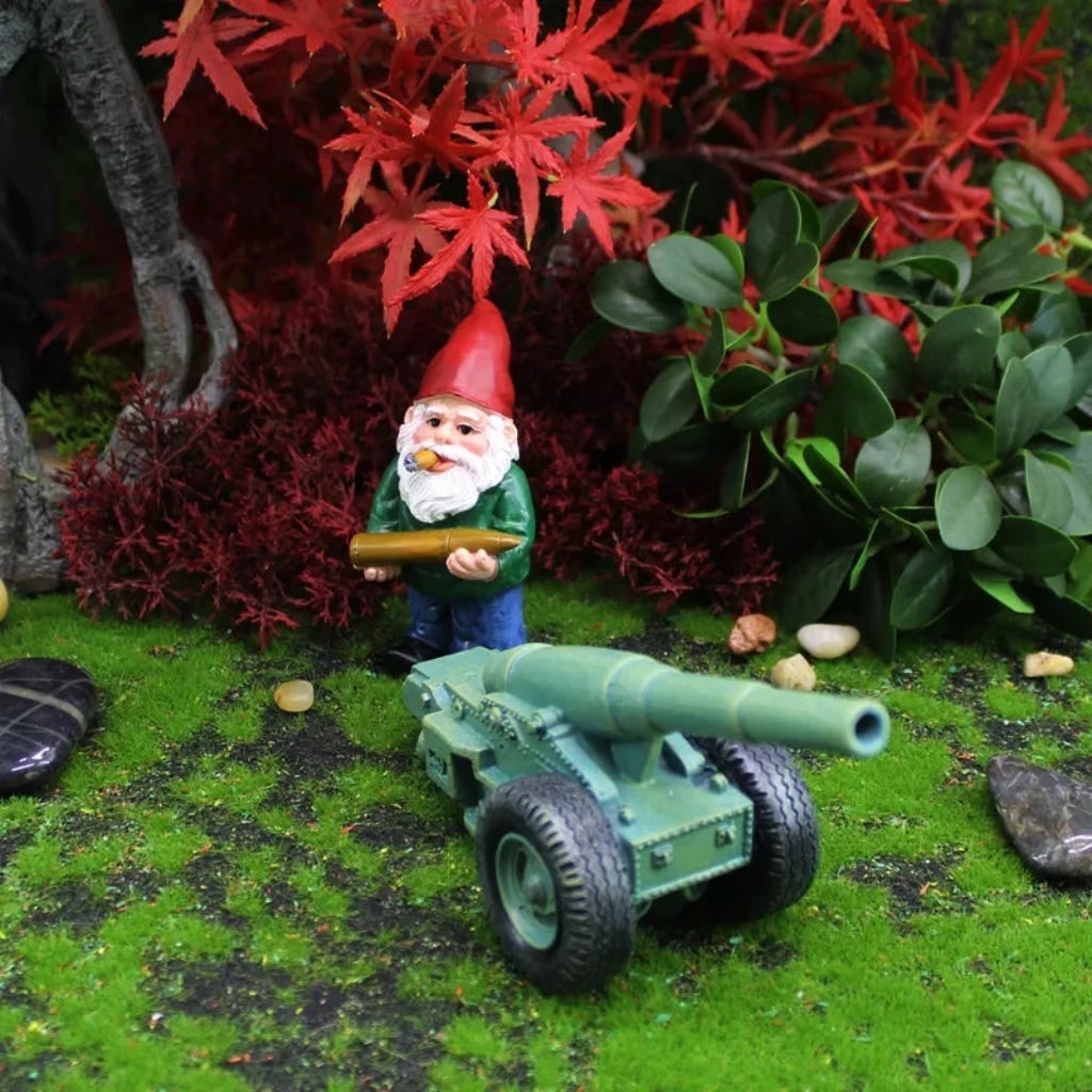 Funny Halloween Garden Gnome Figurine with Cannon Two Piece Resin Fairy Decor Set