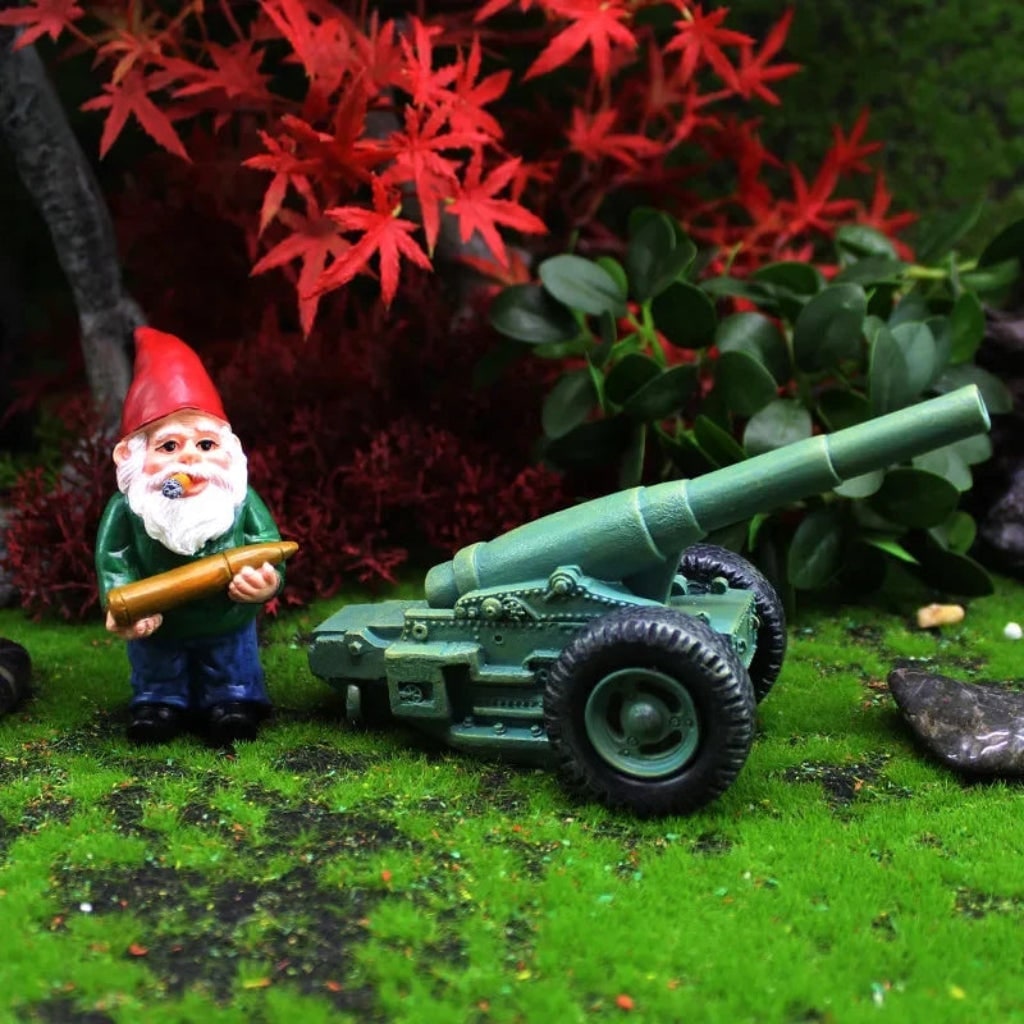 Funny Halloween Garden Gnome Figurine with Cannon Two Piece Resin Fairy Decor Set