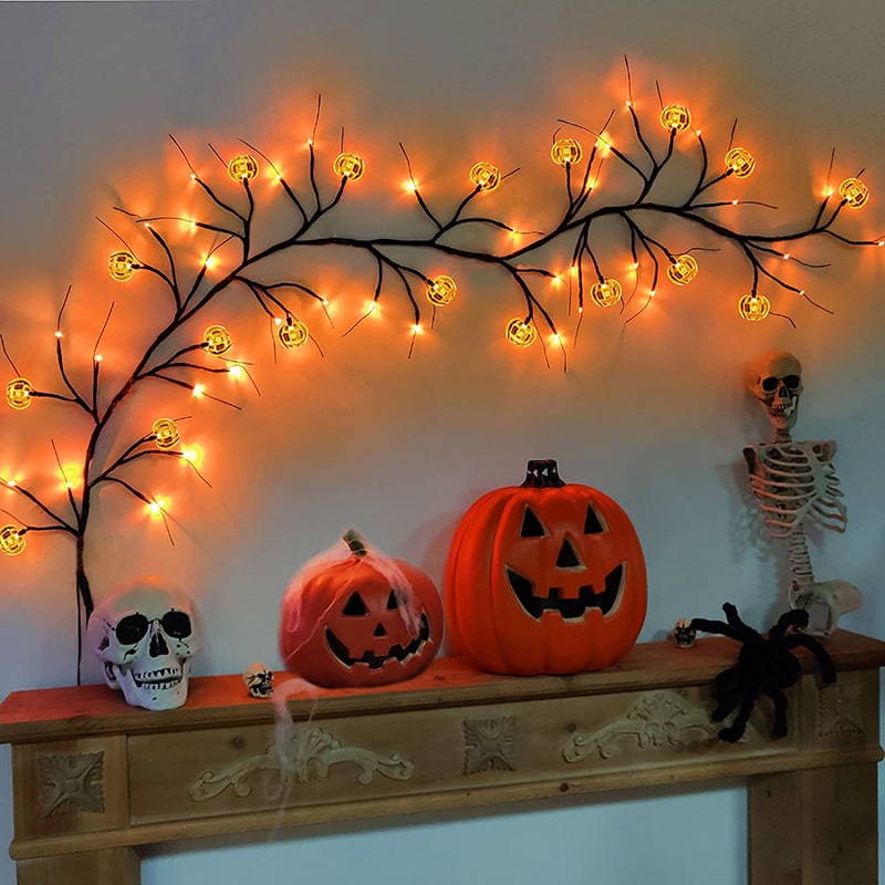Outdoor Garland with Twig Vines and Battery Powered LED Lights for Mantels