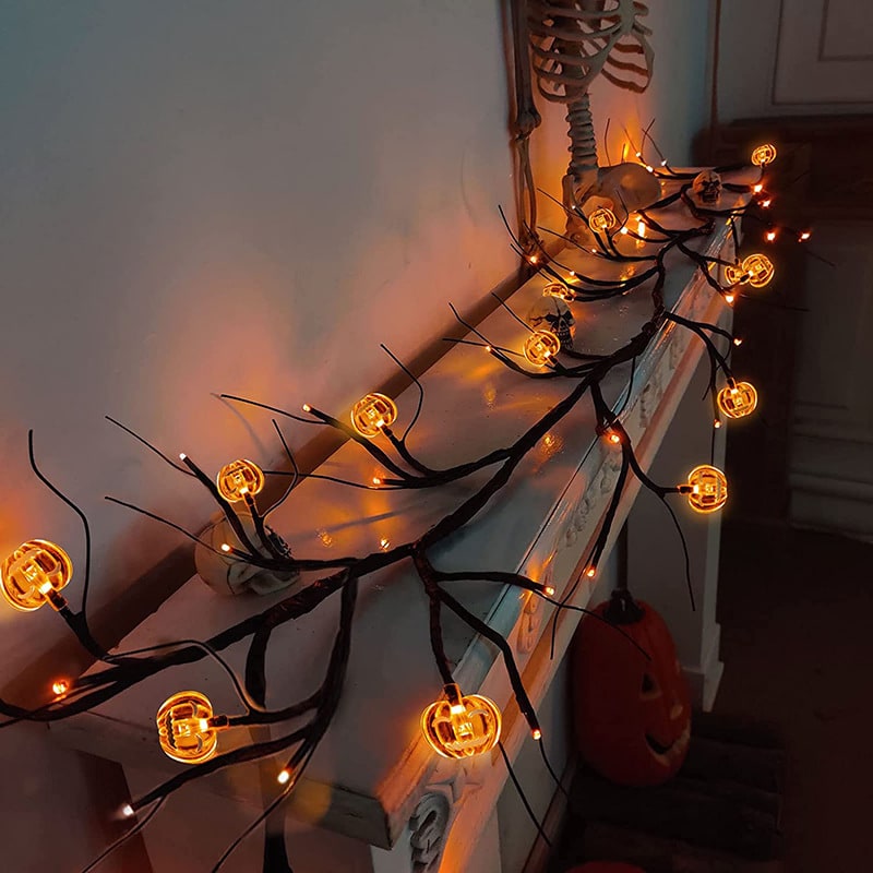 Outdoor Garland with Twig Vines and Battery Powered LED Lights for Mantels