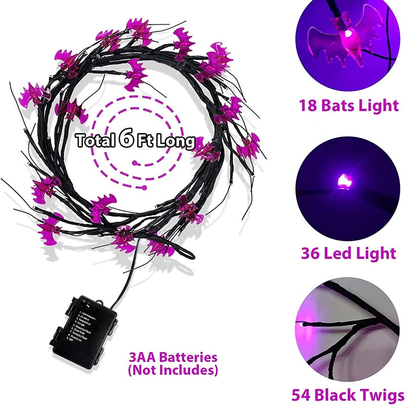 Outdoor Garland with Twig Vines and Battery Powered LED Lights for Mantels