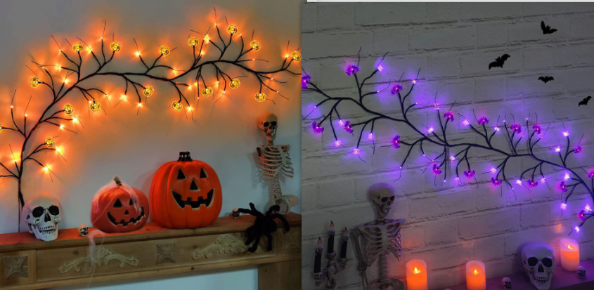 Outdoor Garland with Twig Vines and Battery Powered LED Lights for Mantels