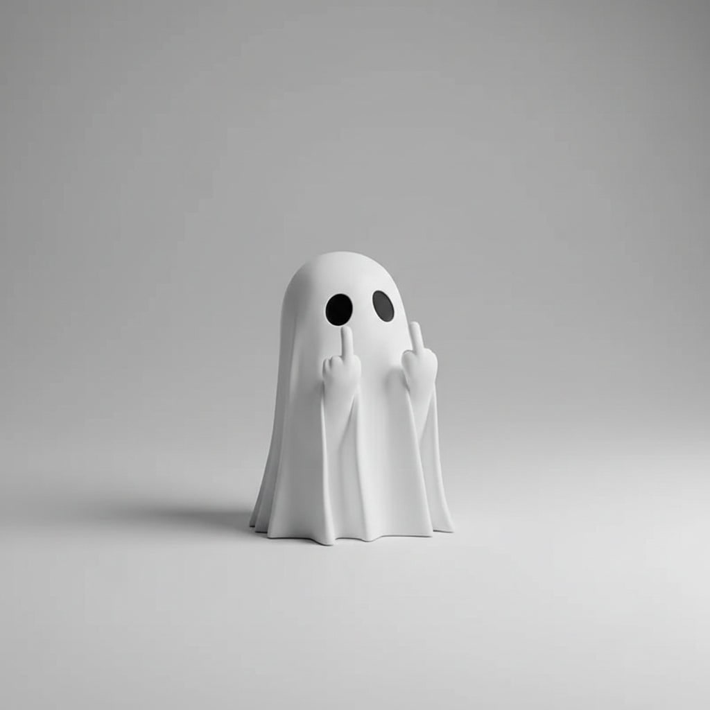 Halloween Figurine Cheeky Ghost Tabletop Resin Decoration with Rude Hand Gesture