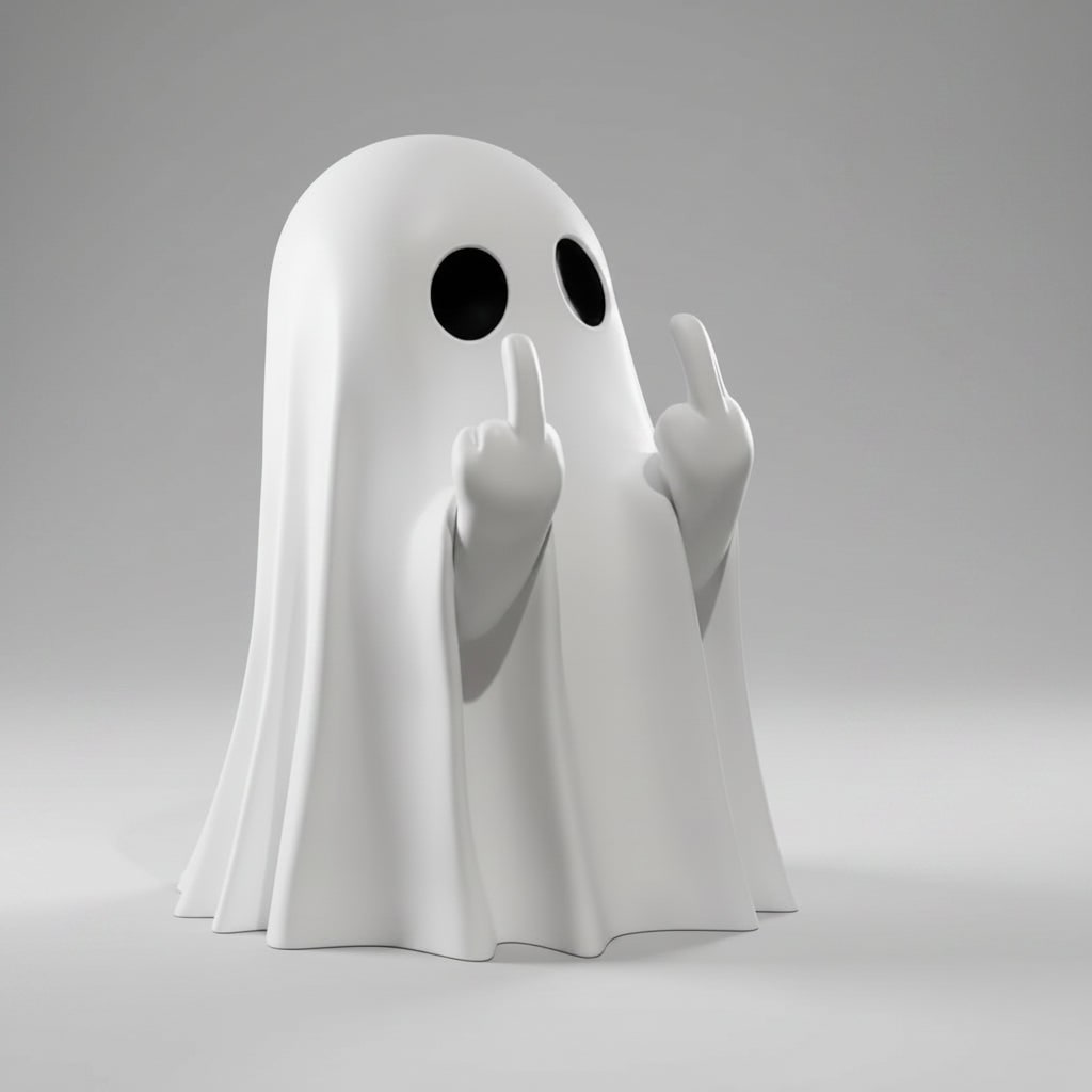 Halloween Figurine Cheeky Ghost Tabletop Resin Decoration with Rude Hand Gesture