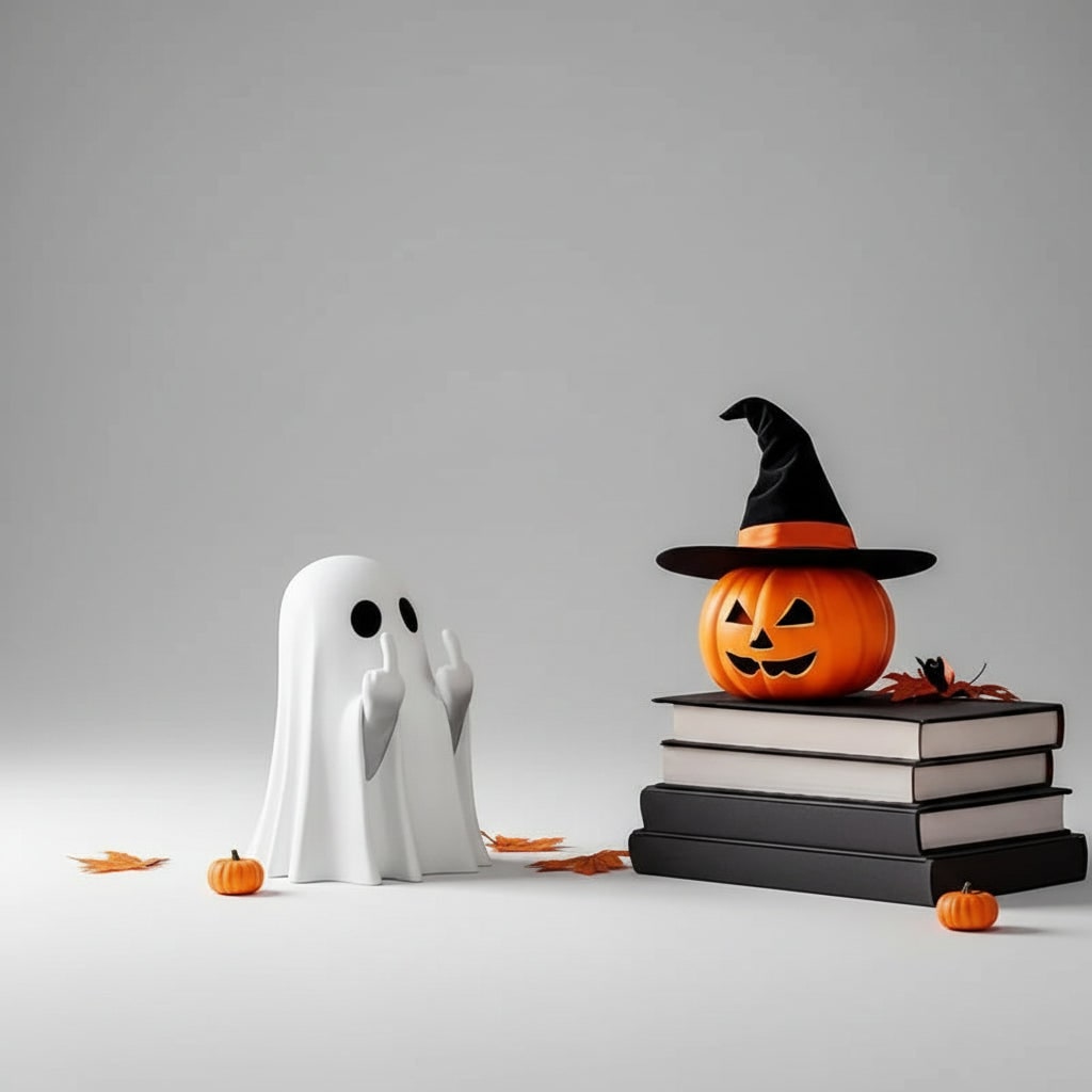 Halloween Figurine Cheeky Ghost Tabletop Resin Decoration with Rude Hand Gesture
