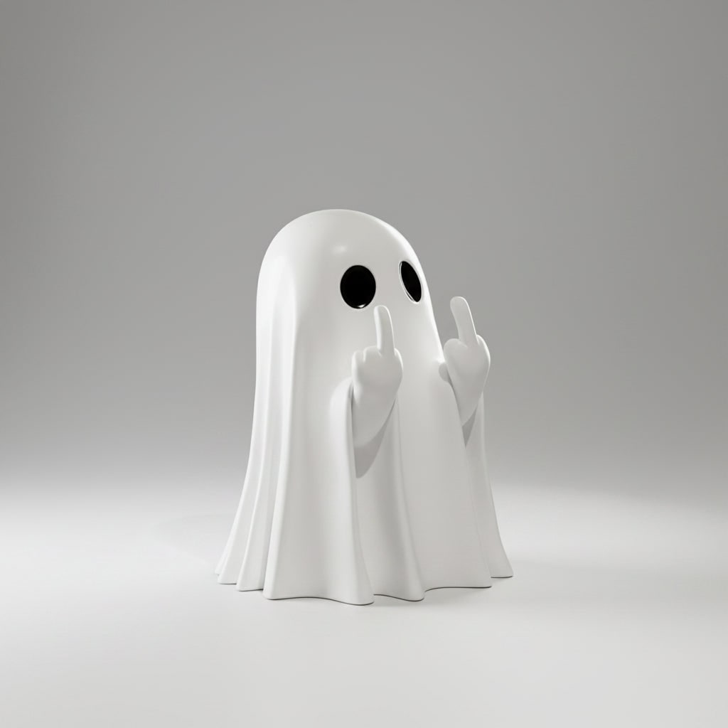 Halloween Figurine Cheeky Ghost Tabletop Resin Decoration with Rude Hand Gesture