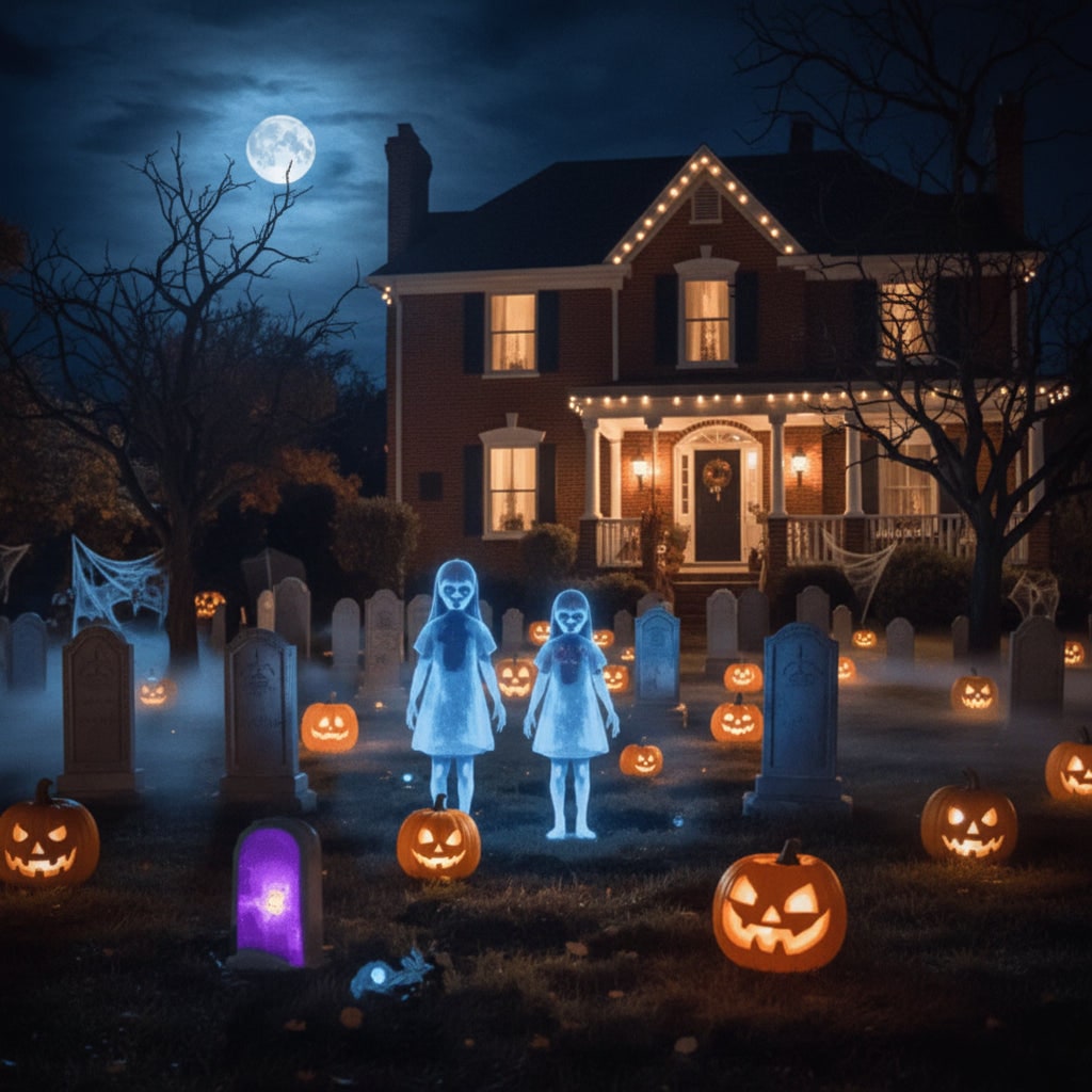 Blow Up Halloween Decorations Outdoor Glowing Ghost Girl with Luminous Eyes for Yard Party