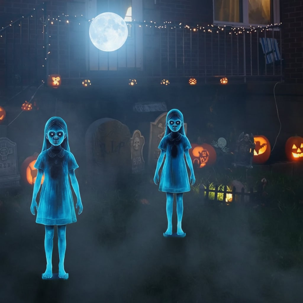 Blow Up Halloween Decorations Outdoor Glowing Ghost Girl with Luminous Eyes for Yard Party