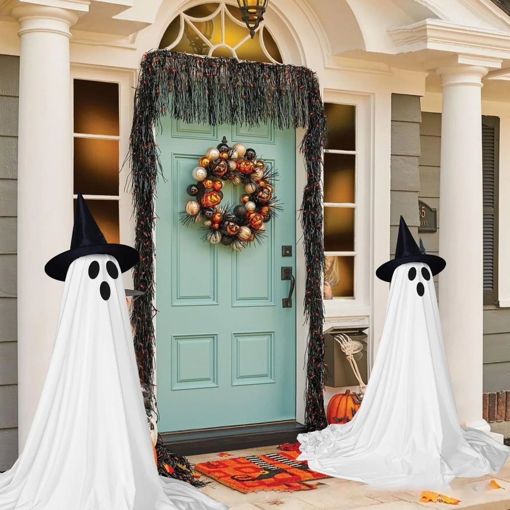 Halloween Decorations Outdoor Light Up Ghost with Witch Hat 127cm Standing Yard Remote