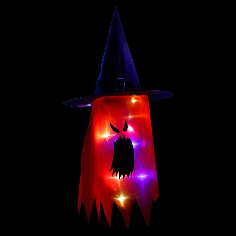 Halloween Party Decorations Hanging Ghost Light with Glowing LED String and Witch Hat