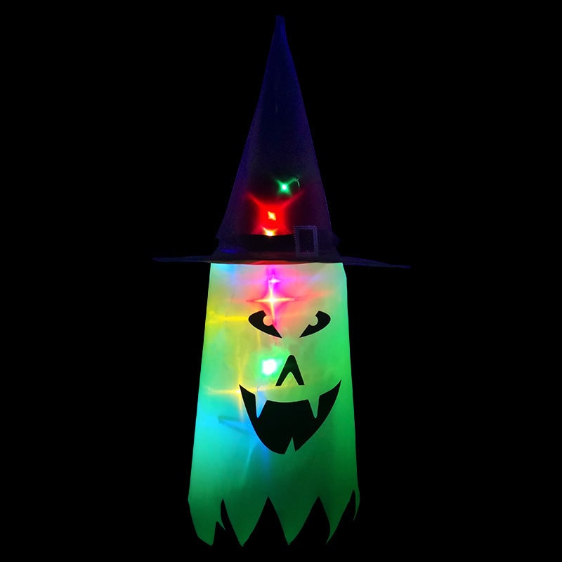 Halloween Party Decorations Hanging Ghost Light with Glowing LED String and Witch Hat