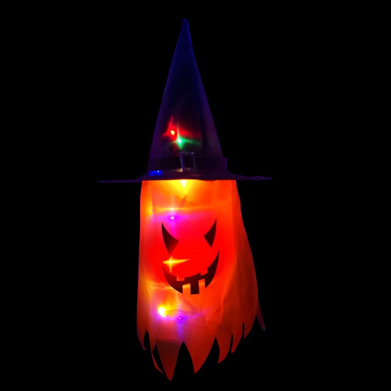 Halloween Party Decorations Hanging Ghost Light with Glowing LED String and Witch Hat