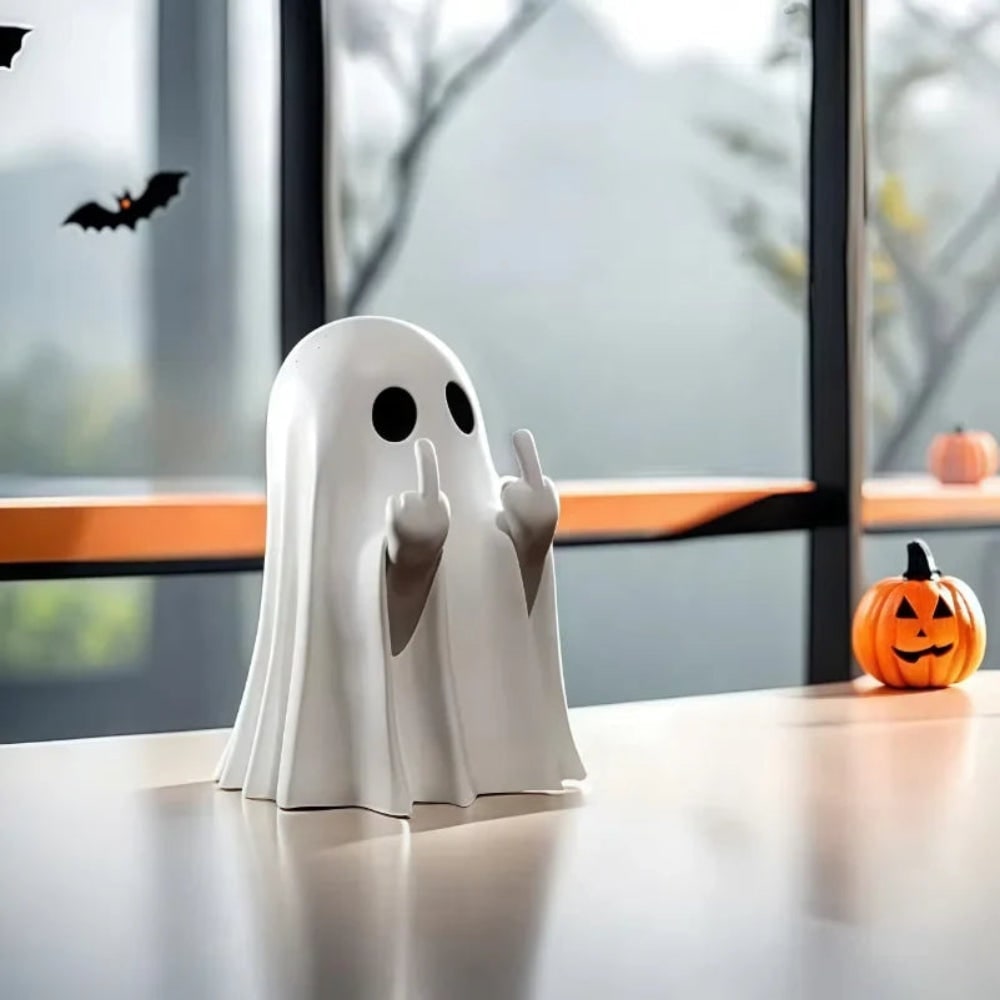 Halloween Party Decorations Ghost Figurine with Middle Finger Gesture Resin Tabletop Statue