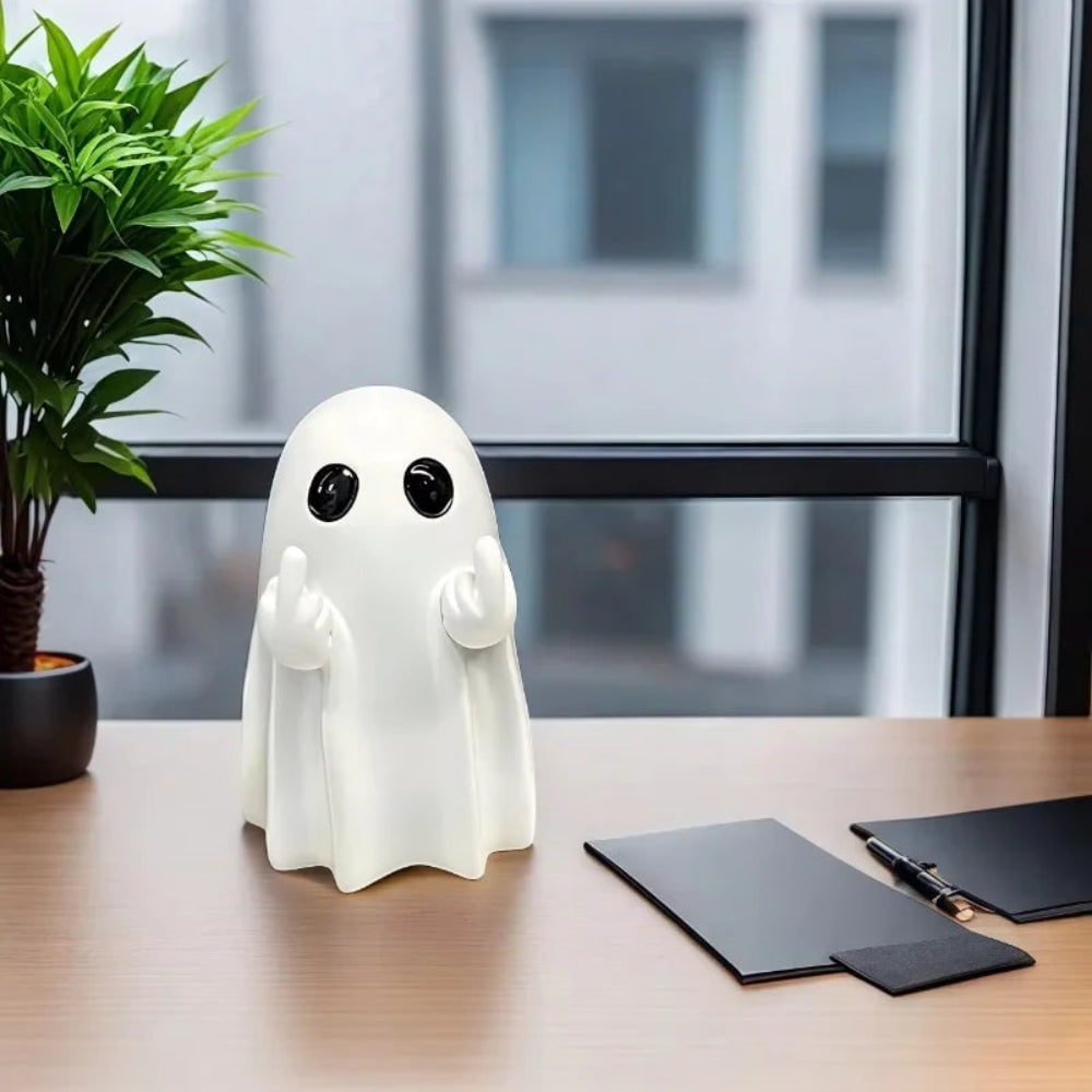 Halloween Party Decorations Ghost Figurine with Middle Finger Gesture Resin Tabletop Statue
