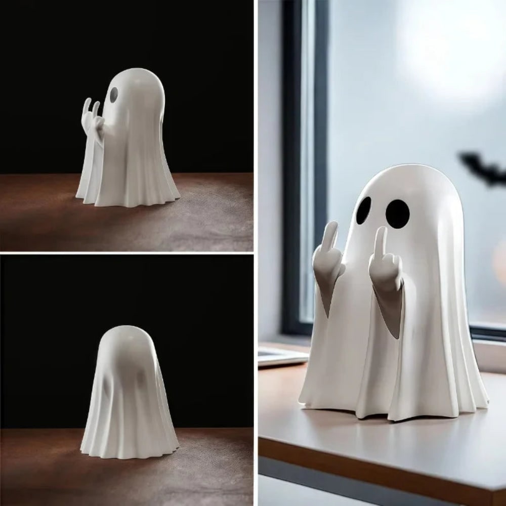 Halloween Party Decorations Ghost Figurine with Middle Finger Gesture Resin Tabletop Statue