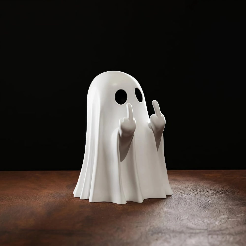 Halloween Party Decorations Ghost Figurine with Middle Finger Gesture Resin Tabletop Statue