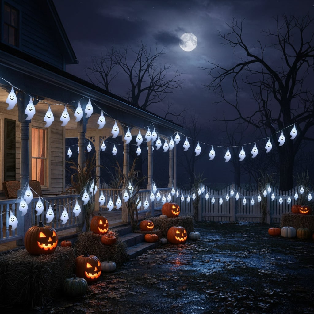 Halloween Decorations Outdoor Ghost String Lights with 10 LED Battery Operated Patio Party Set