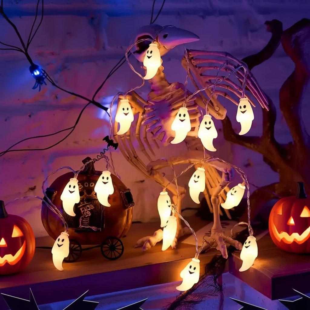 Halloween Decorations Outdoor Ghost Fairy Lights with 10 LED Battery Operated Patio Party Set