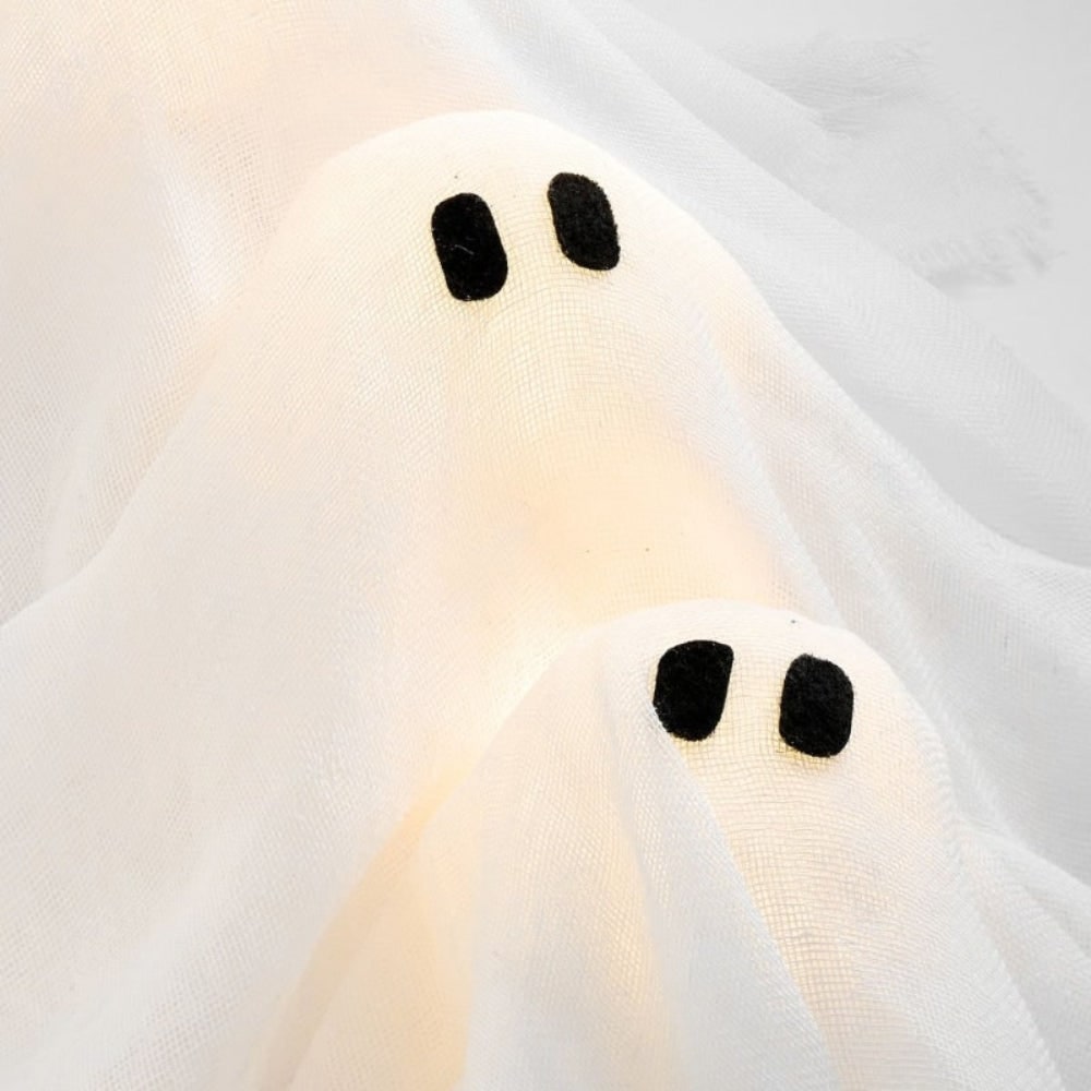 Halloween Decorations Outdoor Ghost Wreath with Battery LED Lights for Front Door 12 Gauze Figures