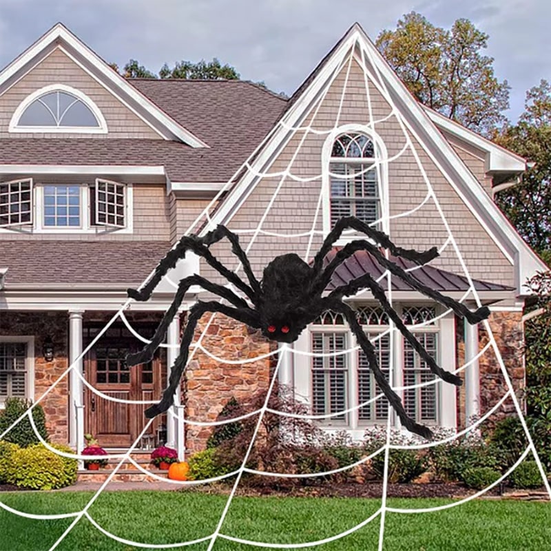 Giant Spider Web Decoration with Poseable Wire Legs for Outdoor Garden Display