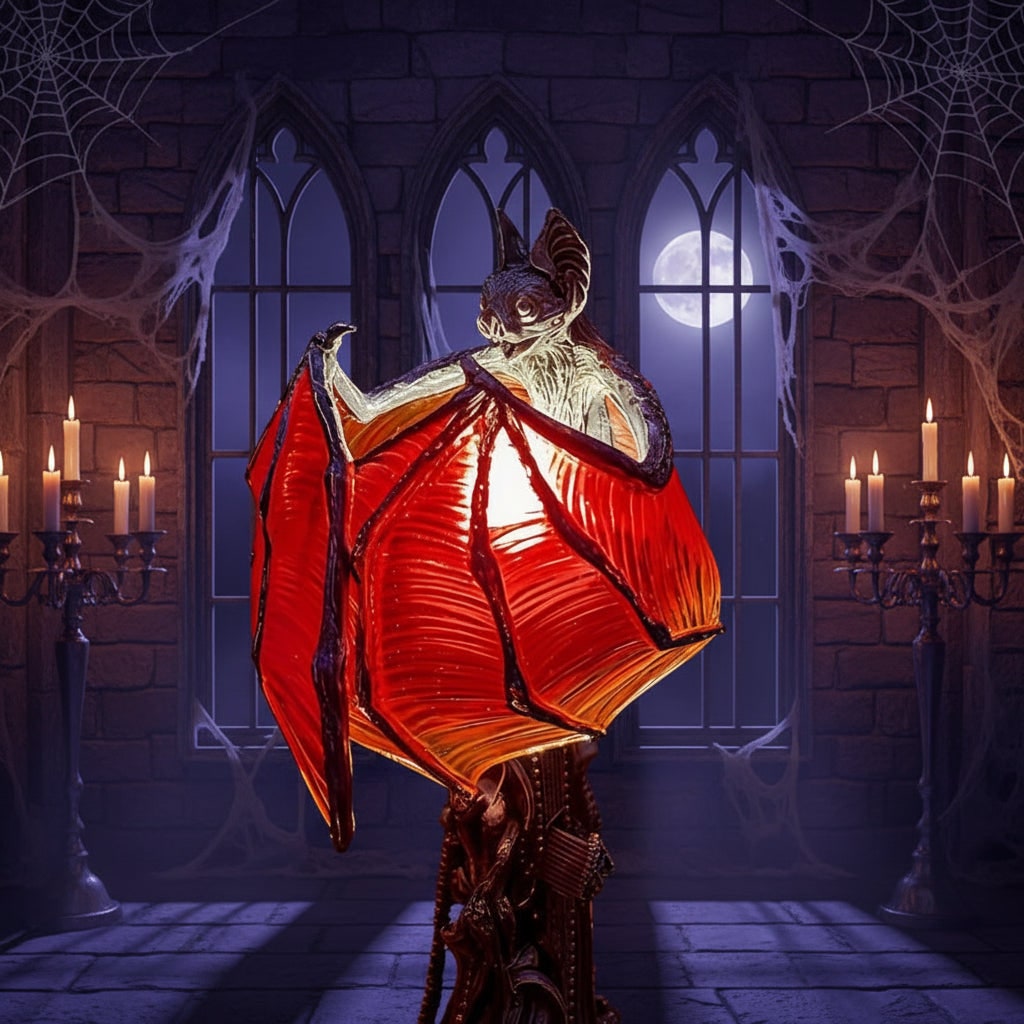 LED Light Table Lamp for Halloween Battery Powered Cordless Gothic Bat with Red Wings