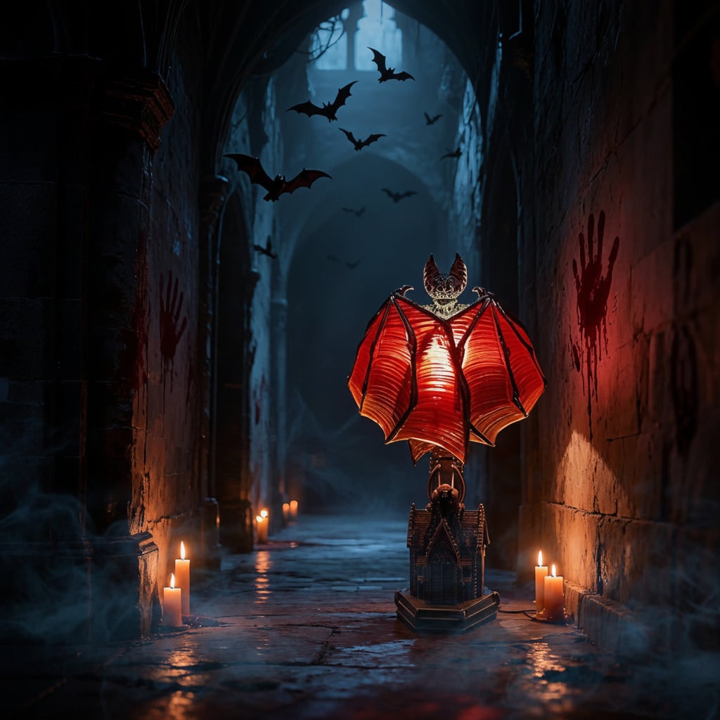 LED Light Table Lamp for Halloween Battery Powered Cordless Gothic Bat with Red Wings
