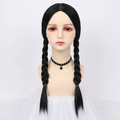Halloween Outfits Gothic Schoolgirl Dress with White Pointed Collar and Braided Wig