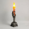 Halloween Skeleton Hand Candle Holder with Battery LED Flame and Soy Wax Pillar