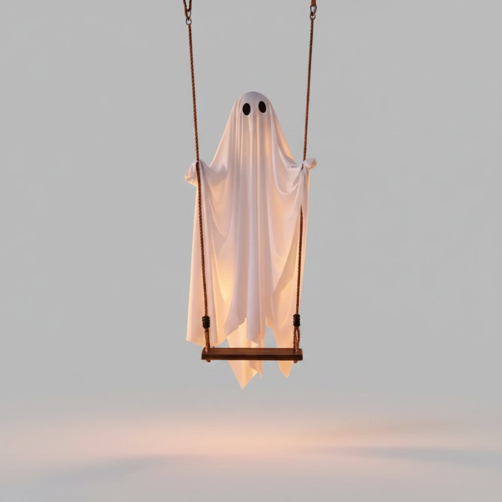 Hanging Ghost Halloween Decorations Outdoor with Warm LED Light and Rope Swing