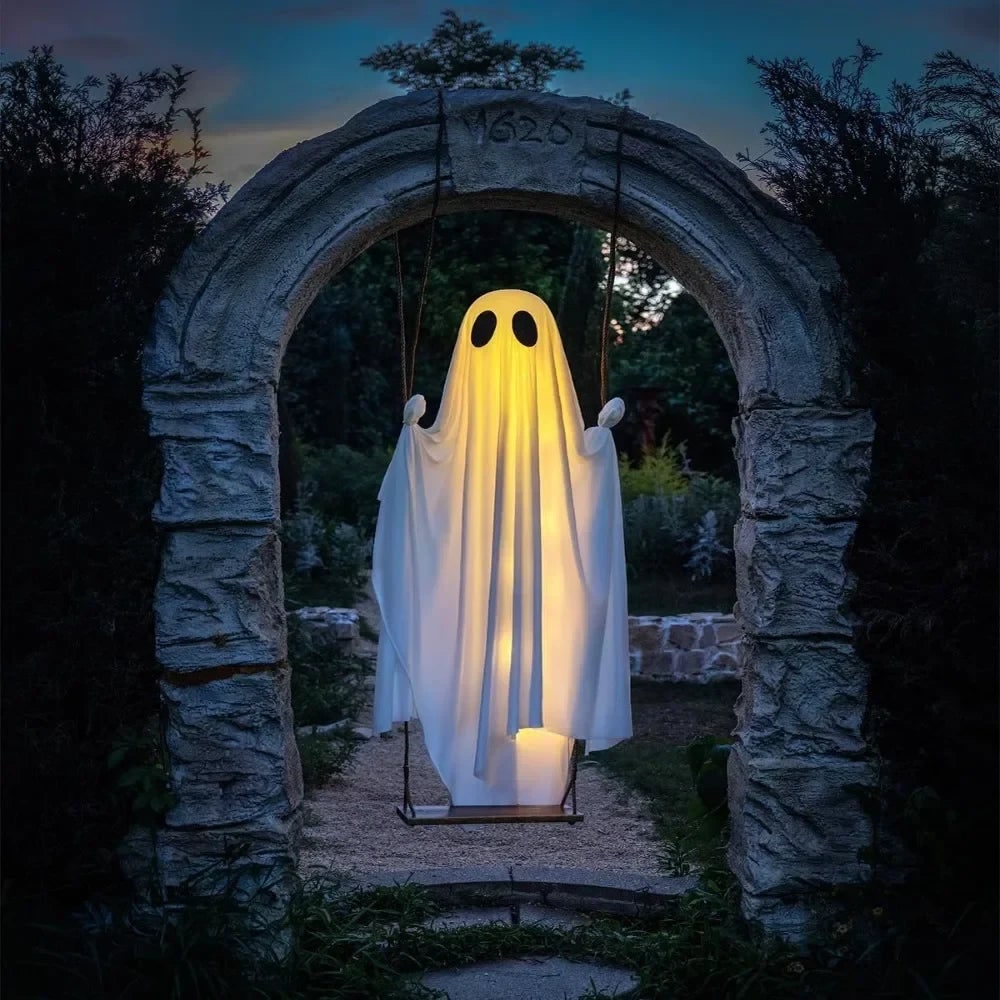 Halloween Decorations Outdoor Hanging Ghost Swing with Remote Control LED Lights for Yard Party
