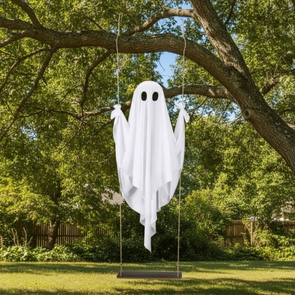 Halloween Decorations Outdoor Hanging Ghost Swing with Remote Control LED Lights for Yard Party