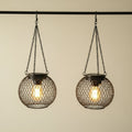 Solar Powered Outdoor Hanging Lantern with Wire Mesh Globe and Warm LED Light