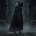 Witch Halloween Costume Hooded Cloak with Shoulder Capelet Embroidered Trim Ankle Length