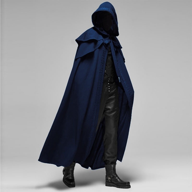 Gothic Halloween Costume Hooded Cloak with Shoulder Capelet and Decorative Trim