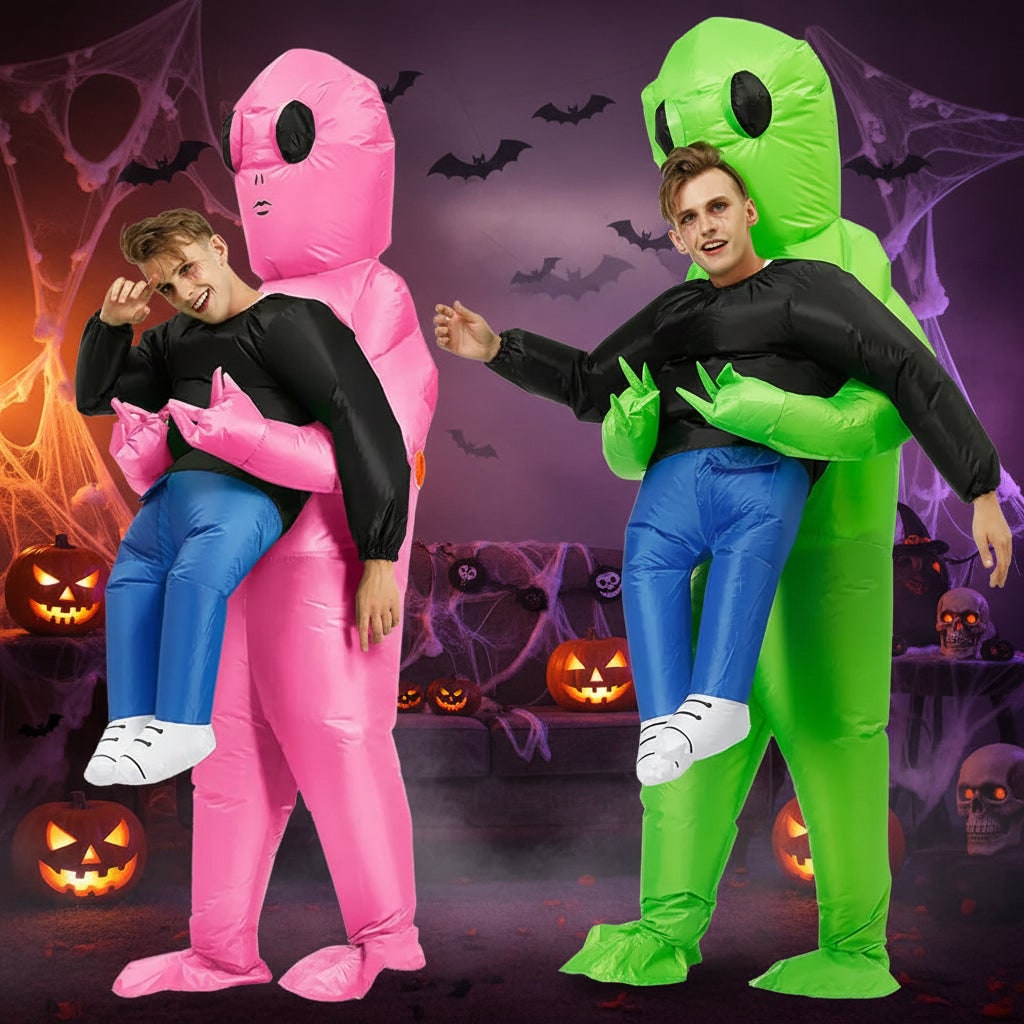 Inflatable Halloween Costumes Alien Abduction Blow Up Suit with Dangling Legs and Air Fan