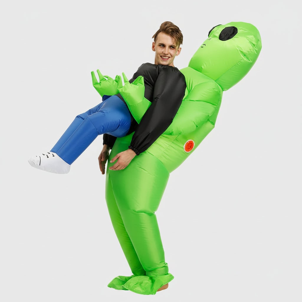 Inflatable Halloween Costumes Alien Abduction Blow Up Suit with Dangling Legs and Air Fan