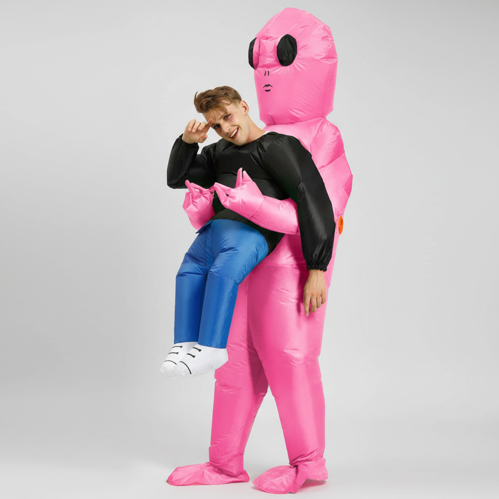 Inflatable Halloween Costumes Alien Abduction Blow Up Suit with Dangling Legs and Air Fan