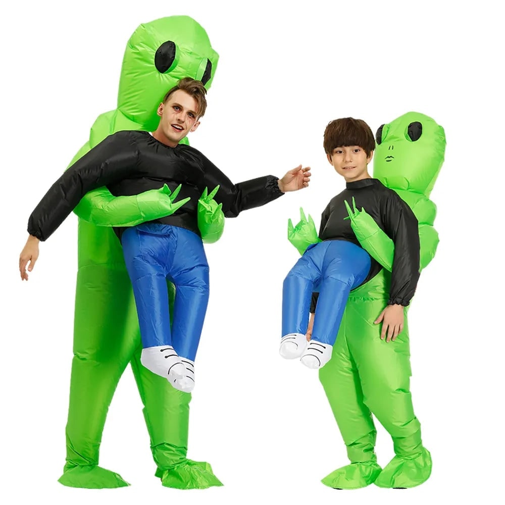 Inflatable Halloween Costumes Alien Abduction Blow Up Suit with Dangling Legs and Air Fan