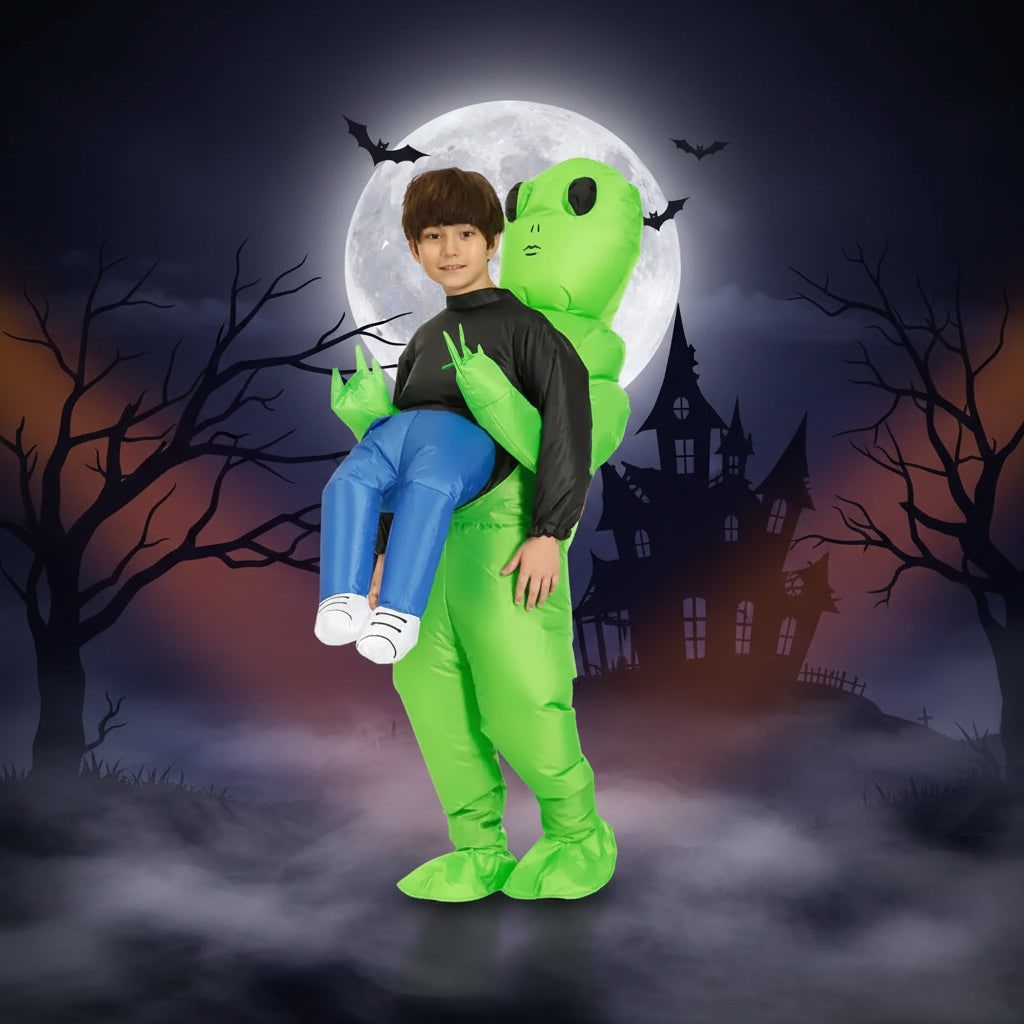 Inflatable Halloween Costumes Alien Abduction Blow Up Suit with Dangling Legs and Air Fan