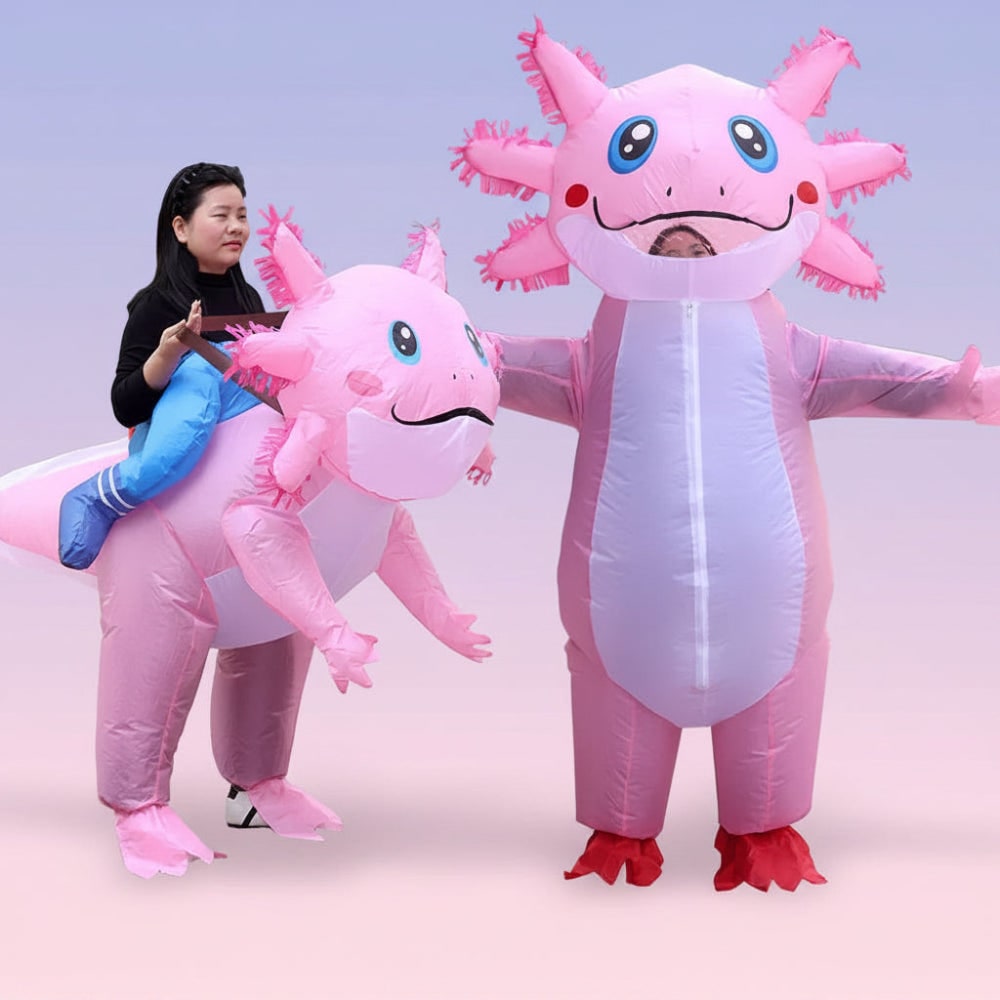 Inflatable Halloween Costumes Adult Axolotl Blow Up Suit with Battery Fan and Zip Front