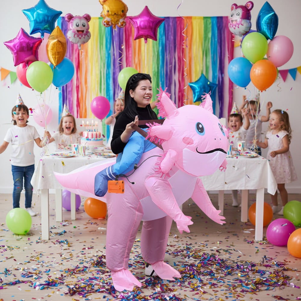 Inflatable Halloween Costumes Adult Axolotl Blow Up Suit with Battery Fan and Zip Front